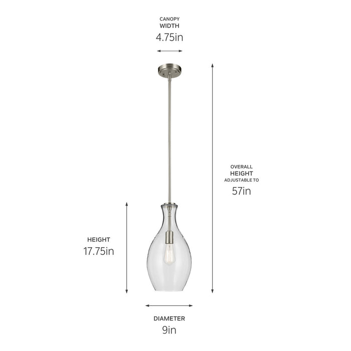 Kichler 42047NI One Light Pendant, Brushed Nickel