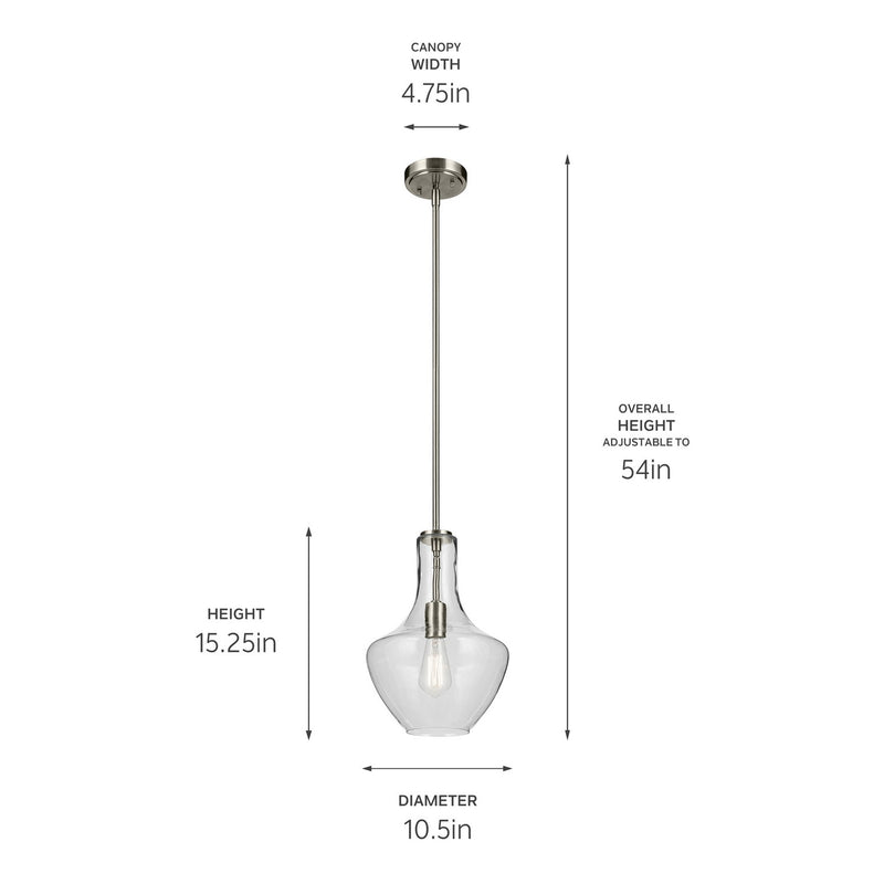Kichler 42141NI One Light Pendant, Brushed Nickel