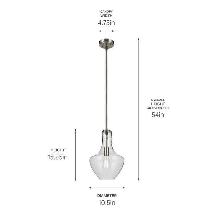 Kichler 42141NI One Light Pendant, Brushed Nickel