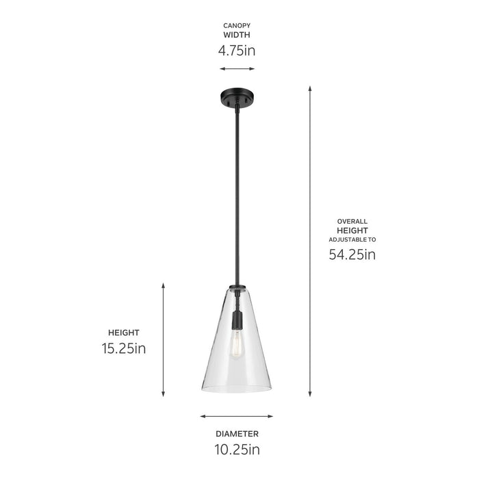 Kichler 42199BK One Light Pendant, Black