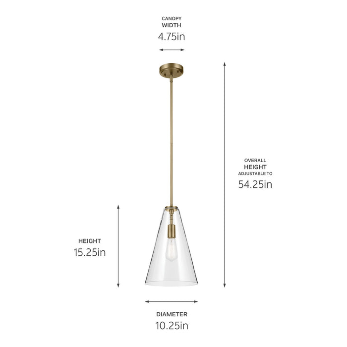Kichler 42199NBR One Light Pendant, Natural Brass