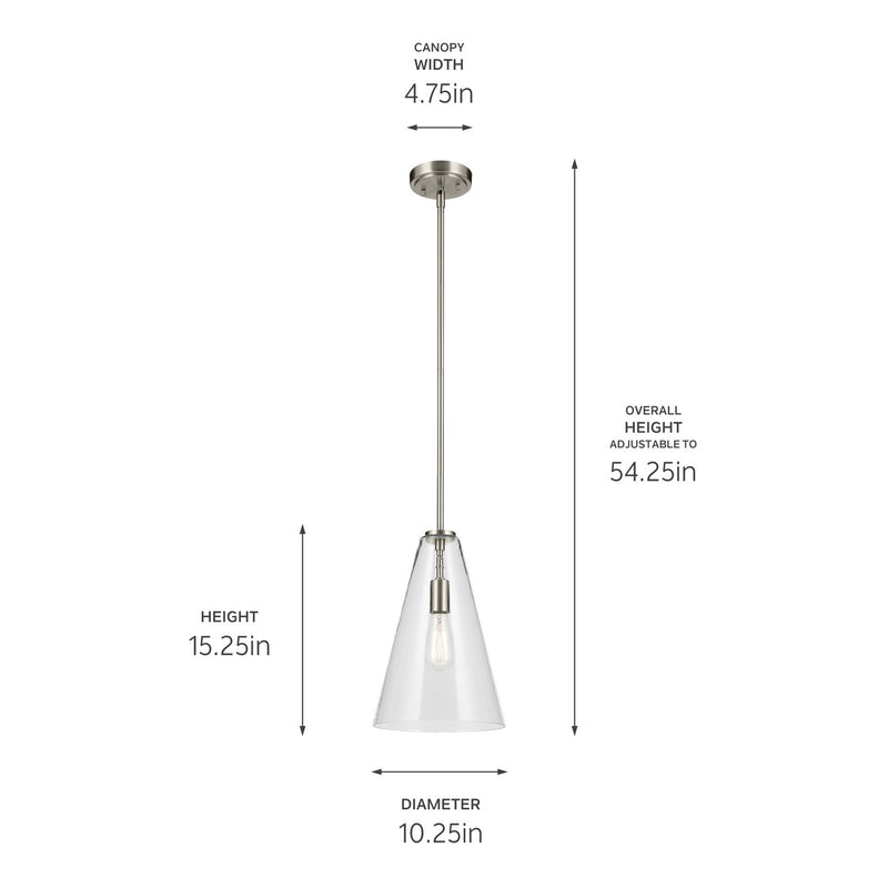 Kichler 42199NI One Light Pendant, Brushed Nickel