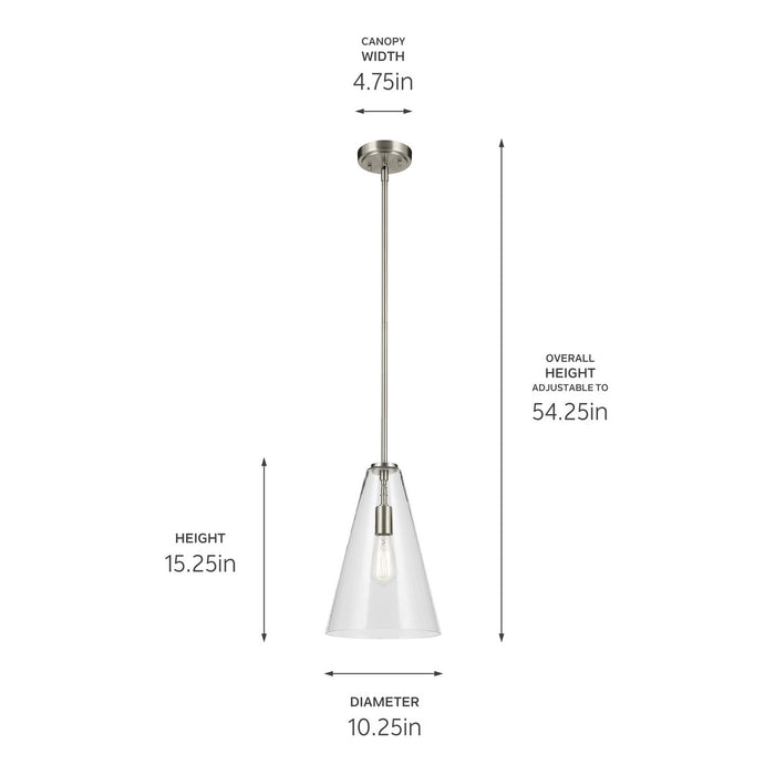 Kichler 42199NI One Light Pendant, Brushed Nickel