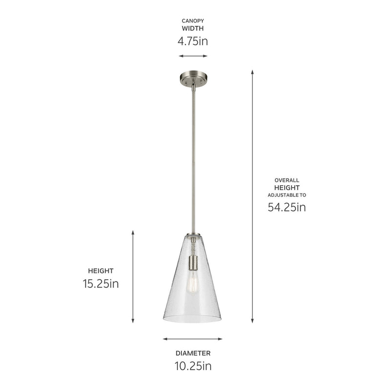 Kichler 42199NICS One Light Pendant, Brushed Nickel