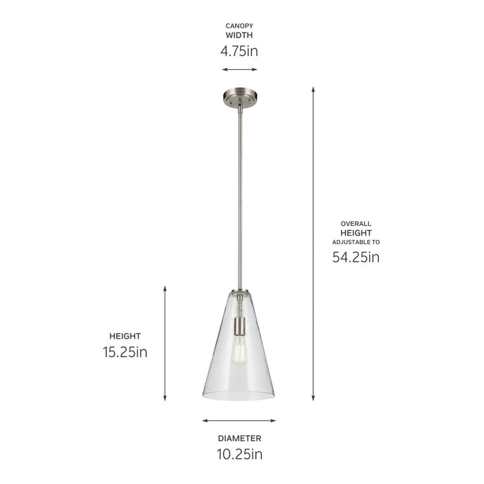 Kichler 42199NICS One Light Pendant, Brushed Nickel