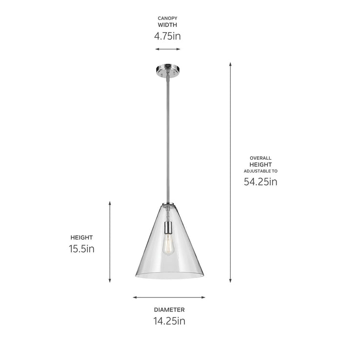 Kichler 42200CH One Light Pendant, Chrome