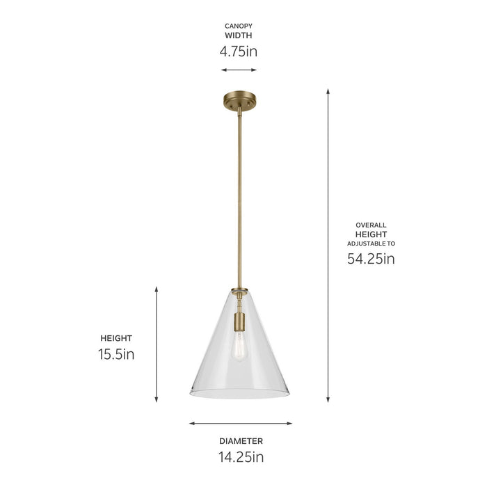 Kichler 42200NBR One Light Pendant, Natural Brass
