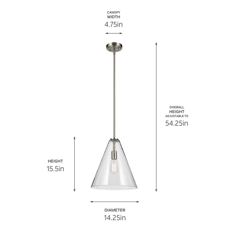 Kichler 42200NI One Light Pendant, Brushed Nickel