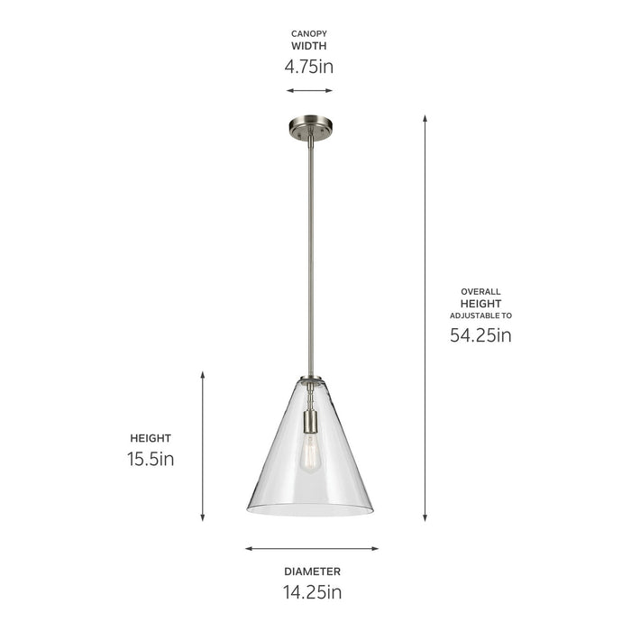Kichler 42200NI One Light Pendant, Brushed Nickel