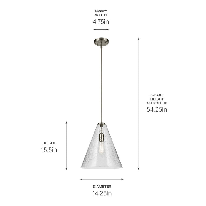 Kichler 42200NICS One Light Pendant, Brushed Nickel