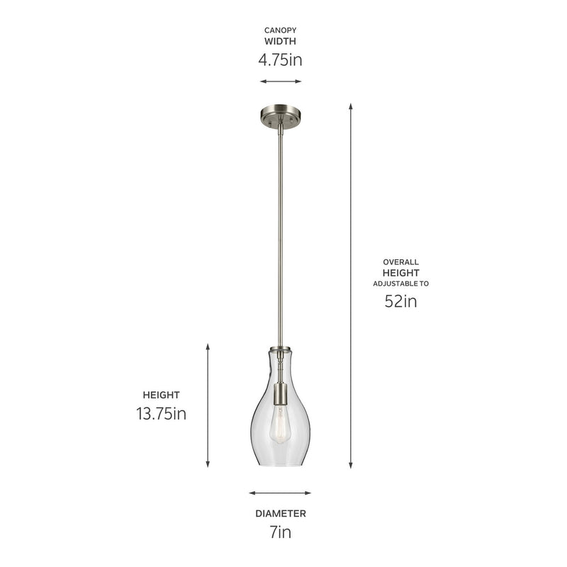Kichler 42456NI One Light Pendant, Brushed Nickel