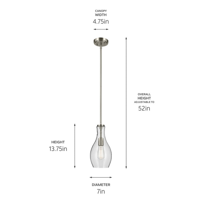 Kichler 42456NI One Light Pendant, Brushed Nickel