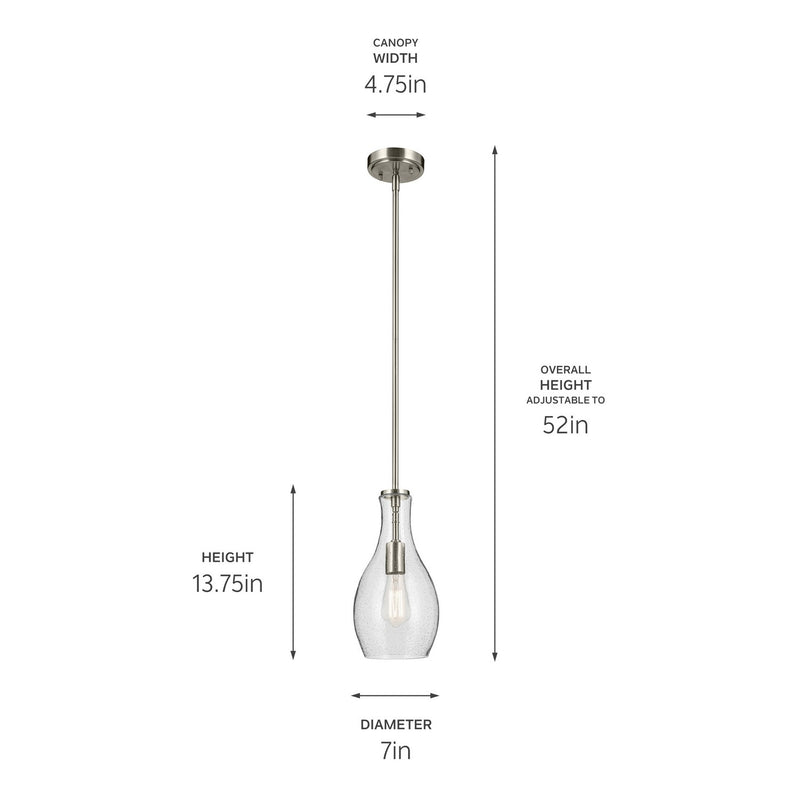 Kichler 42456NICS One Light Pendant, Brushed Nickel