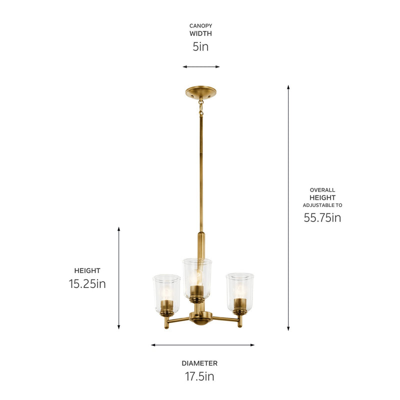 Kichler 43670NBRCLR Three Light Mini Chandelier, Natural Brass
