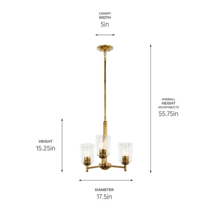 Kichler 43670NBRCLR Three Light Mini Chandelier, Natural Brass