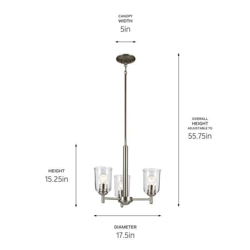 Kichler 43670NICLR Three Light Mini Chandelier, Brushed Nickel