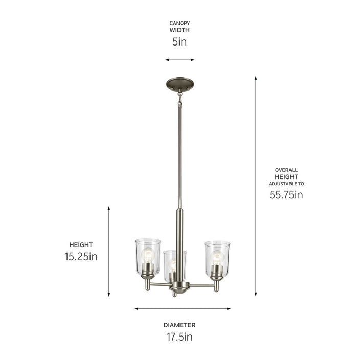 Kichler 43670NICLR Three Light Mini Chandelier, Brushed Nickel
