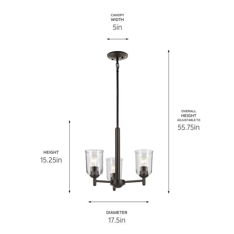 Kichler 43670OZCLR Three Light Mini Chandelier, Olde Bronze