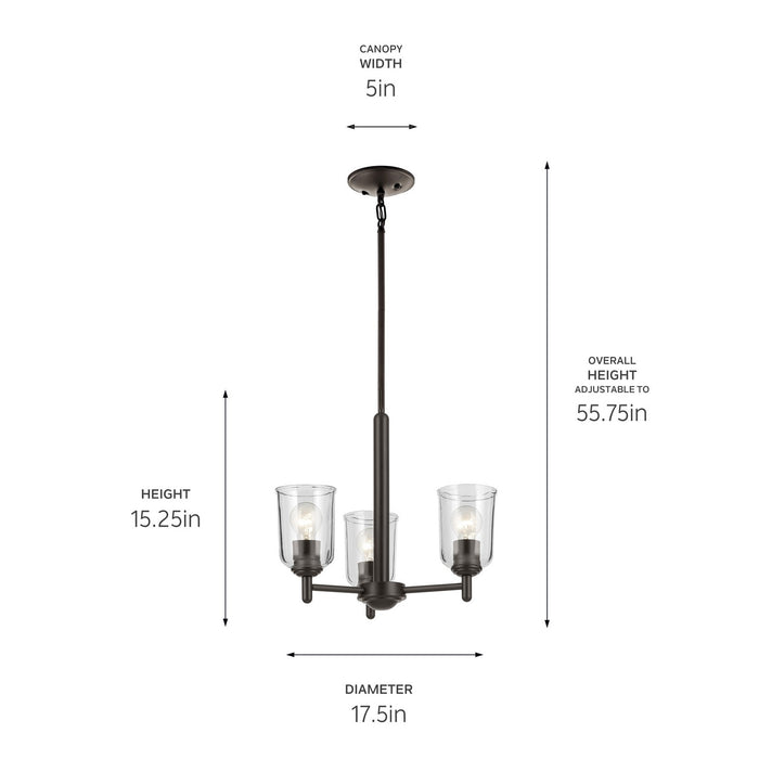 Kichler 43670OZCLR Three Light Mini Chandelier, Olde Bronze