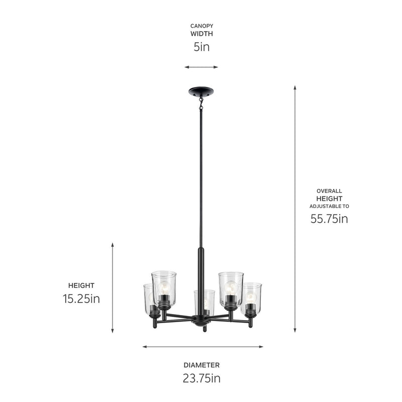 Kichler 43671BKCLR Five Light Chandelier, Black