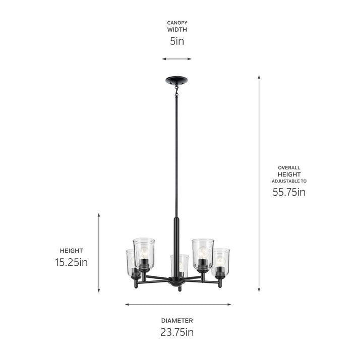 Kichler 43671BKCLR Five Light Chandelier, Black