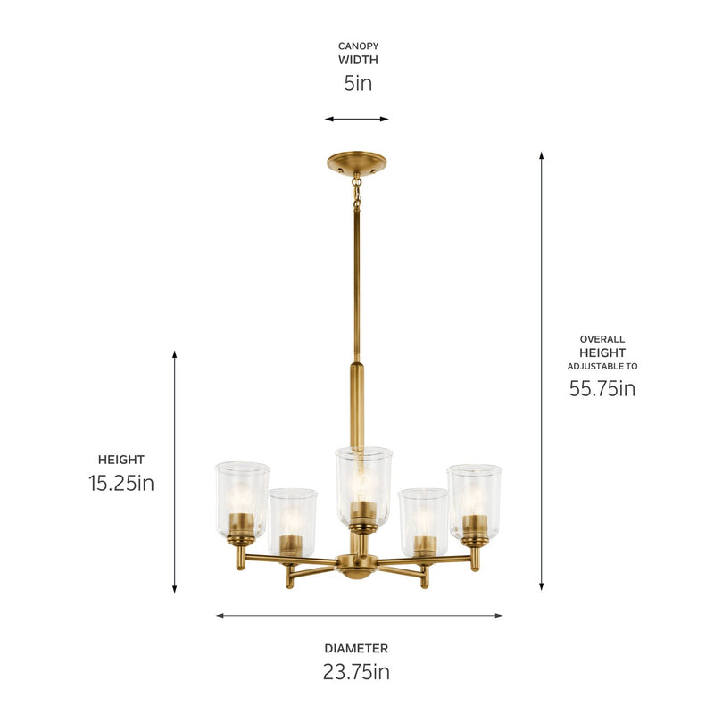 Kichler 43671NBRCLR Five Light Chandelier, Natural Brass