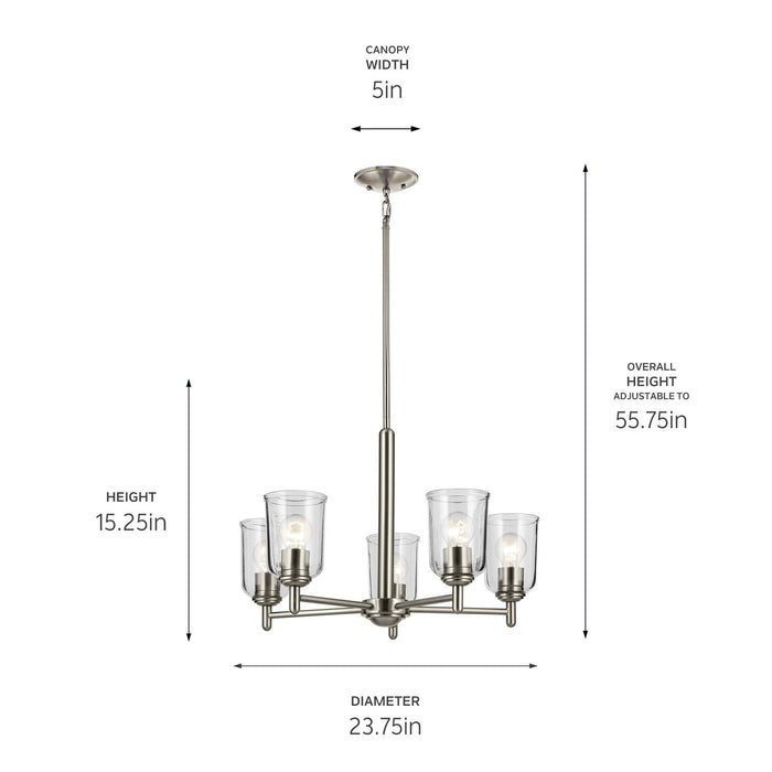 Kichler 43671NICLR Five Light Chandelier, Brushed Nickel