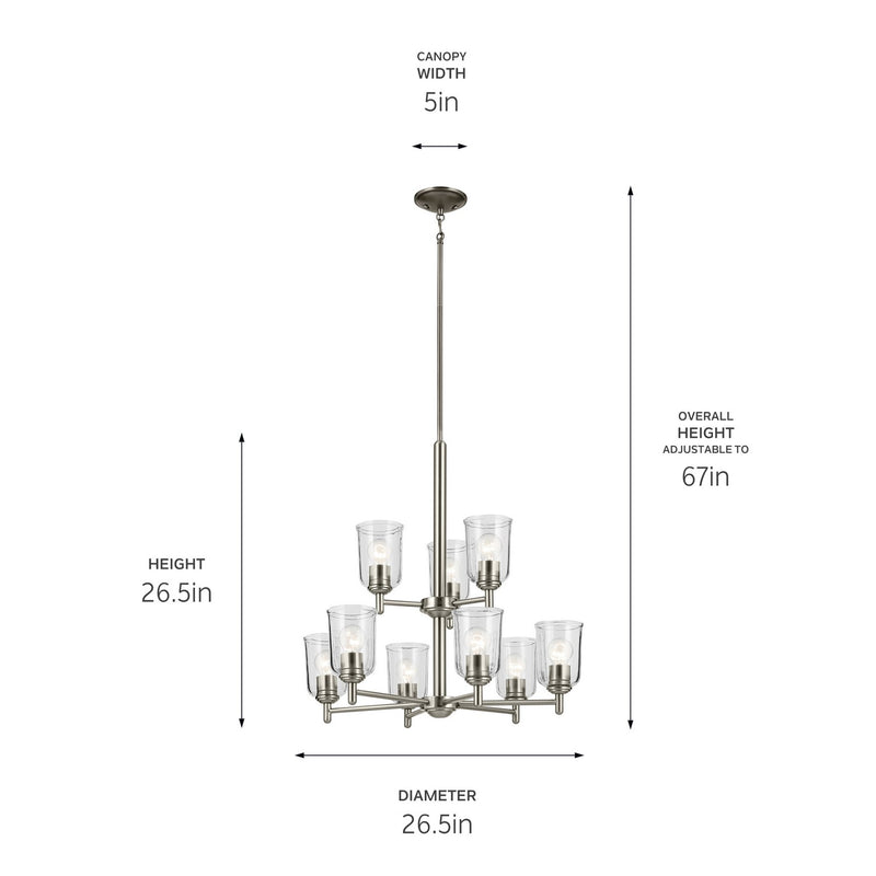 Kichler 43672NICLR Nine Light Chandelier, Brushed Nickel