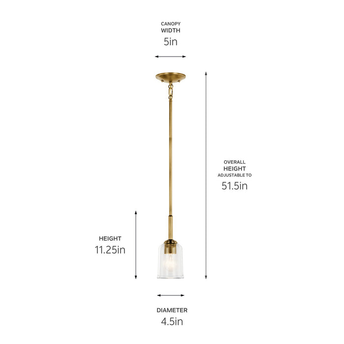 Kichler 43674NBRCLR One Light Mini Pendant, Natural Brass