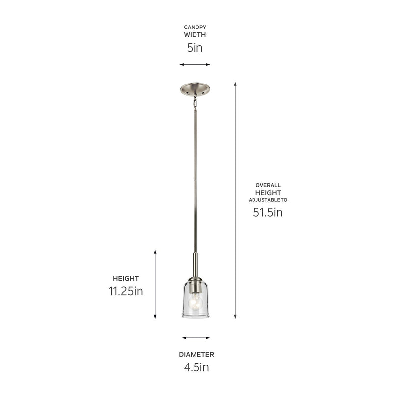 Kichler 43674NICLR One Light Mini Pendant, Brushed Nickel