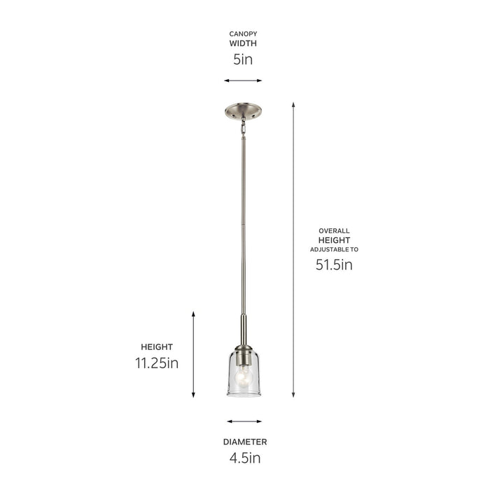 Kichler 43674NICLR One Light Mini Pendant, Brushed Nickel