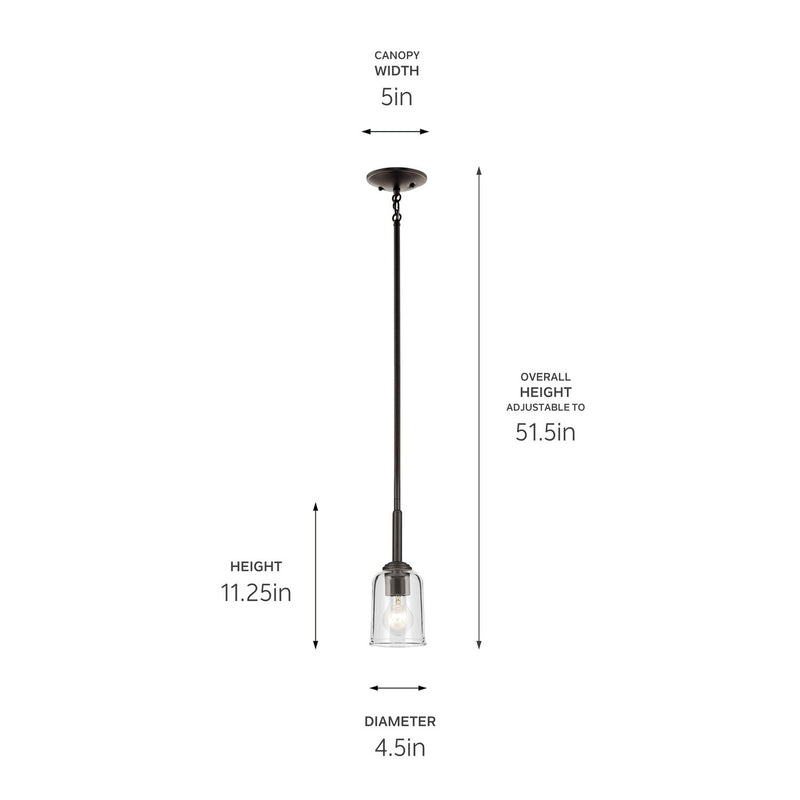 Kichler 43674OZCLR One Light Mini Pendant, Olde Bronze