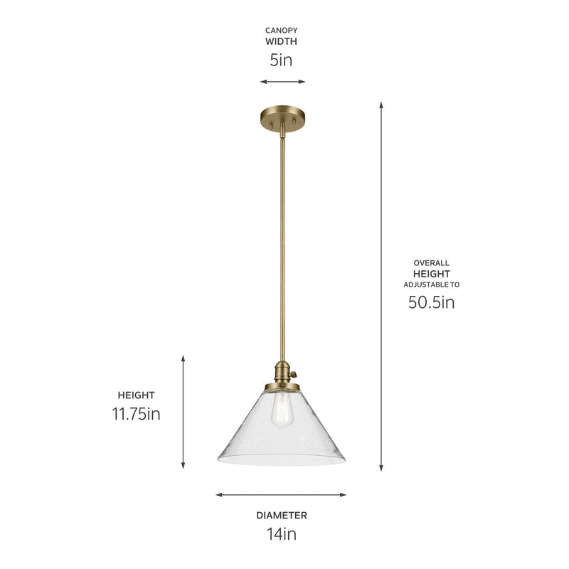 Kichler 43905NBR One Light Pendant, Natural Brass