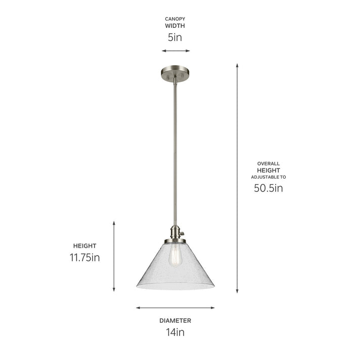 Kichler 43905NI One Light Pendant, Brushed Nickel