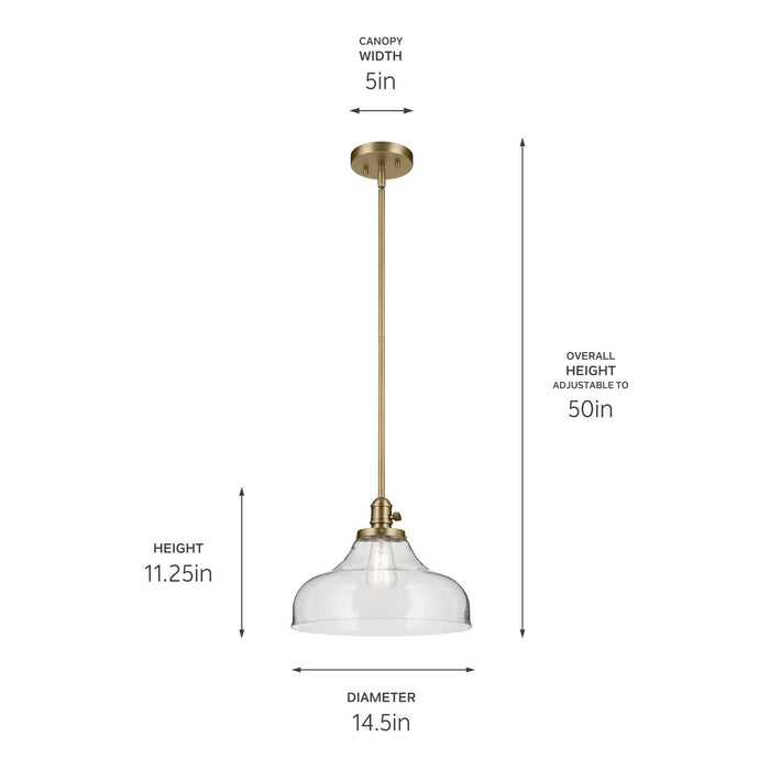 Kichler 43906NBR One Light Pendant, Natural Brass