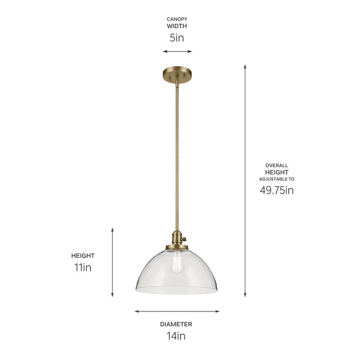 Kichler 43912NBR One Light Pendant, Natural Brass