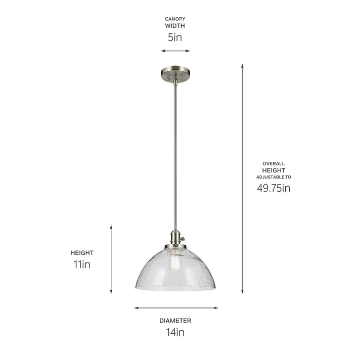 Kichler 43912NI One Light Pendant, Brushed Nickel