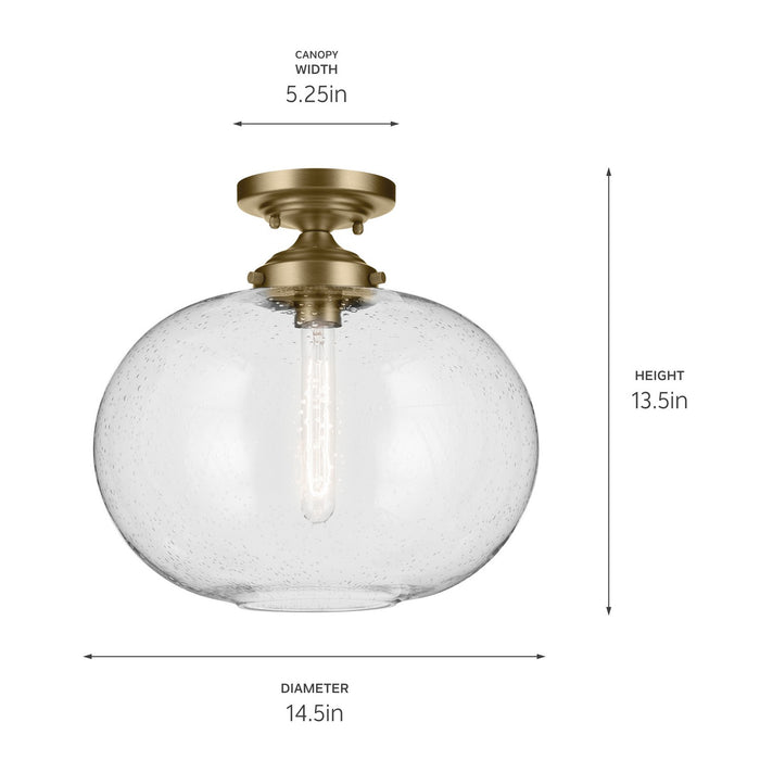 Kichler 43913NBR One Light Semi Flush Mount, Natural Brass