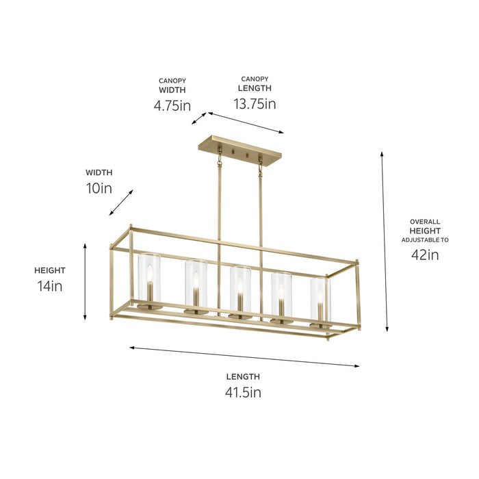 Kichler 43995NBR Five Light Linear Chandelier, Natural Brass