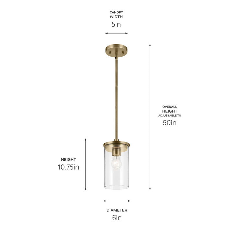 Kichler 43996NBR One Light Mini Pendant, Natural Brass