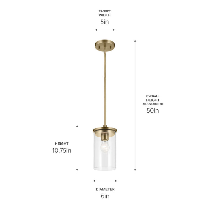 Kichler 43996NBR One Light Mini Pendant, Natural Brass