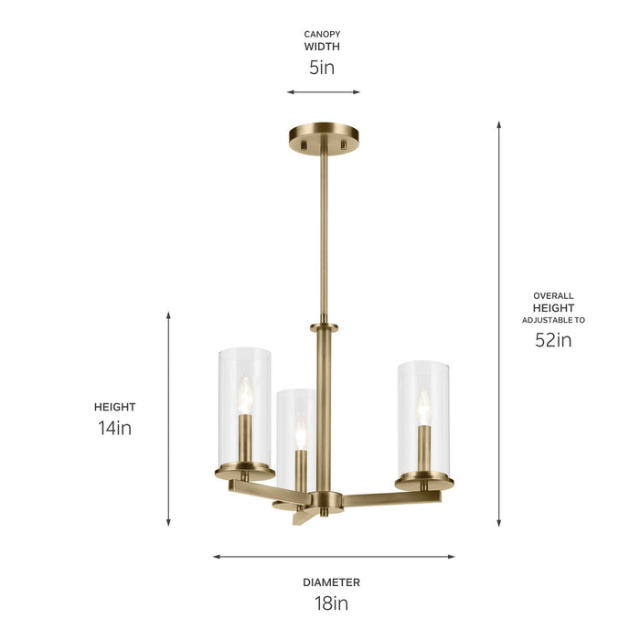Kichler 43997NBR Three Light Chandelier, Natural Brass