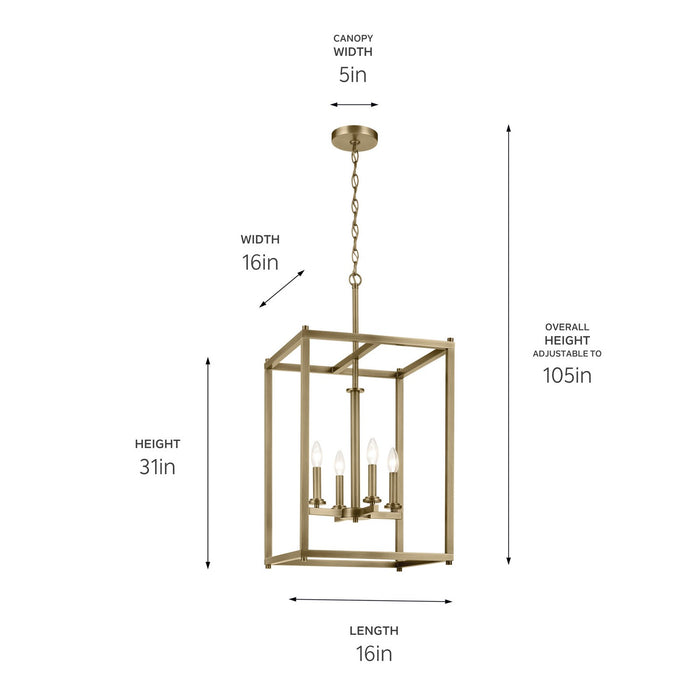 Kichler 43998NBR Four Light Foyer Pendant, Natural Brass