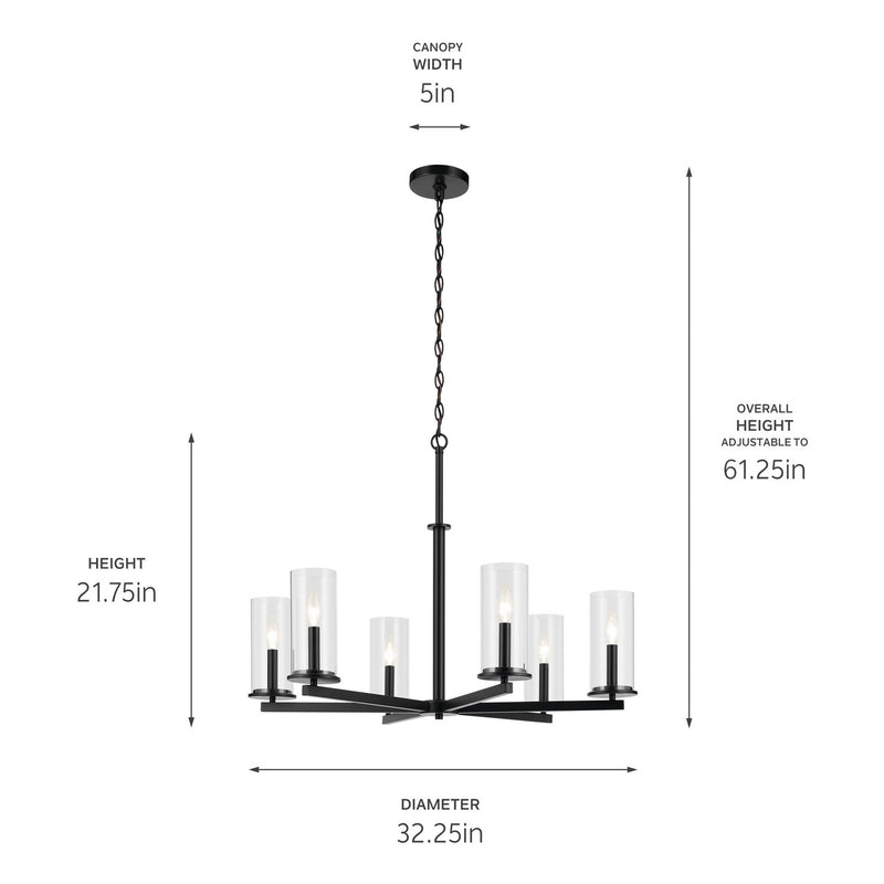 Kichler 44013BK Six Light Chandelier, Black