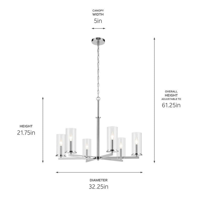 Kichler 44013CH Six Light Chandelier, Chrome