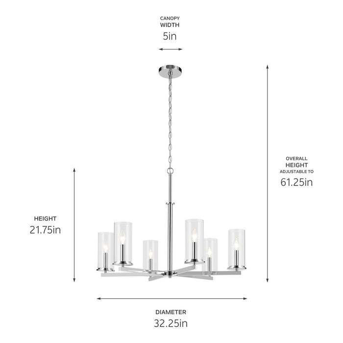 Kichler 44013CH Six Light Chandelier, Chrome