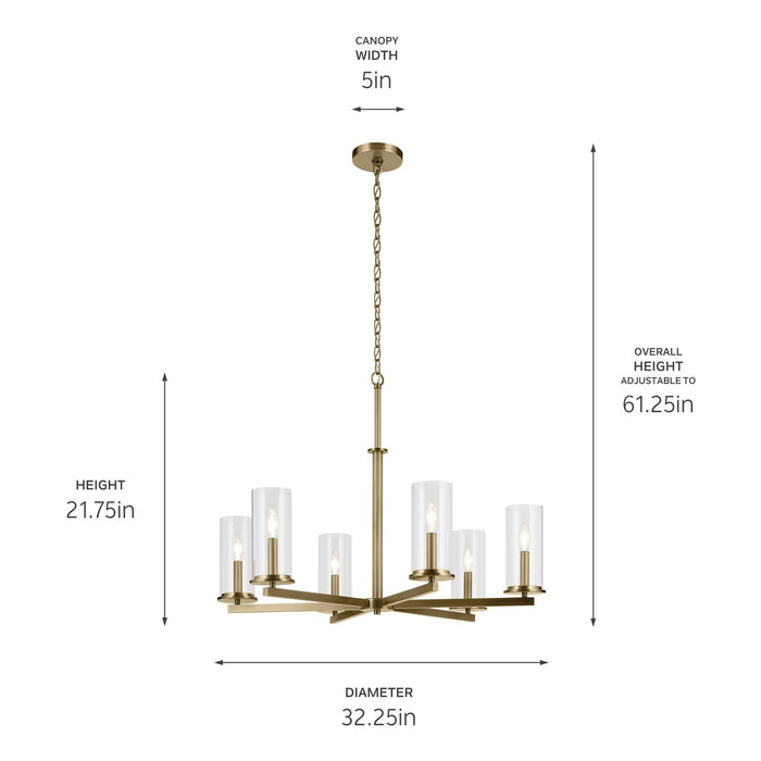 Kichler 44013NBR Six Light Chandelier, Natural Brass