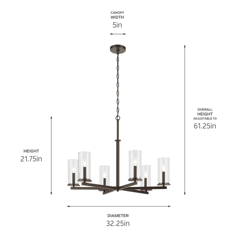 Kichler 44013OZ Six Light Chandelier, Olde Bronze