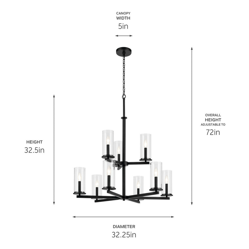 Kichler 44014BK Nine Light Chandelier, Black