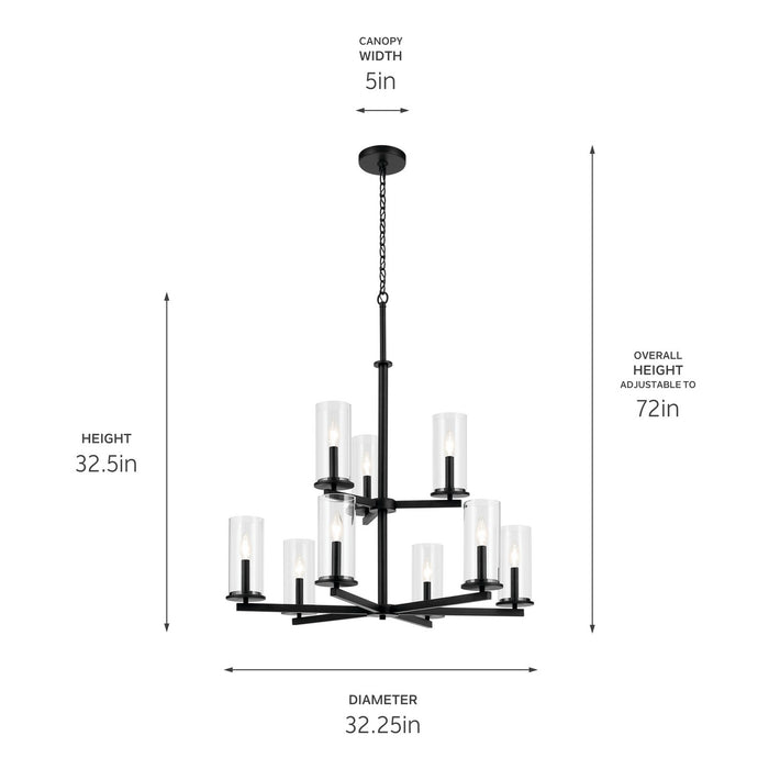 Kichler 44014BK Nine Light Chandelier, Black